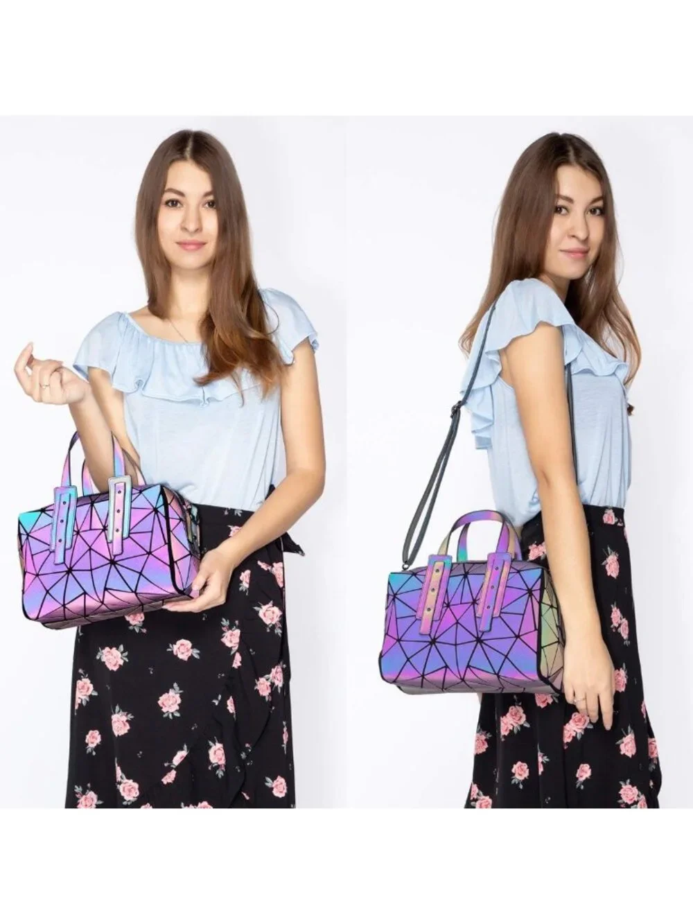 Luminous Geometric Holographic Crossbody Bag & Wallet - Stylish Women's Handbag